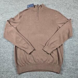 Daniel Hechter Quarter Zip Sweater Mens Medium Brown Cotton Cashmere Blend NWT